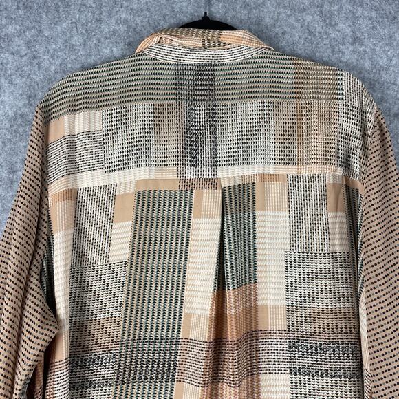 Rose Olive Tunic Top Woman 3X Button Up Geometric 3/4 Sleeve Lightweight - Picture 11 of 14